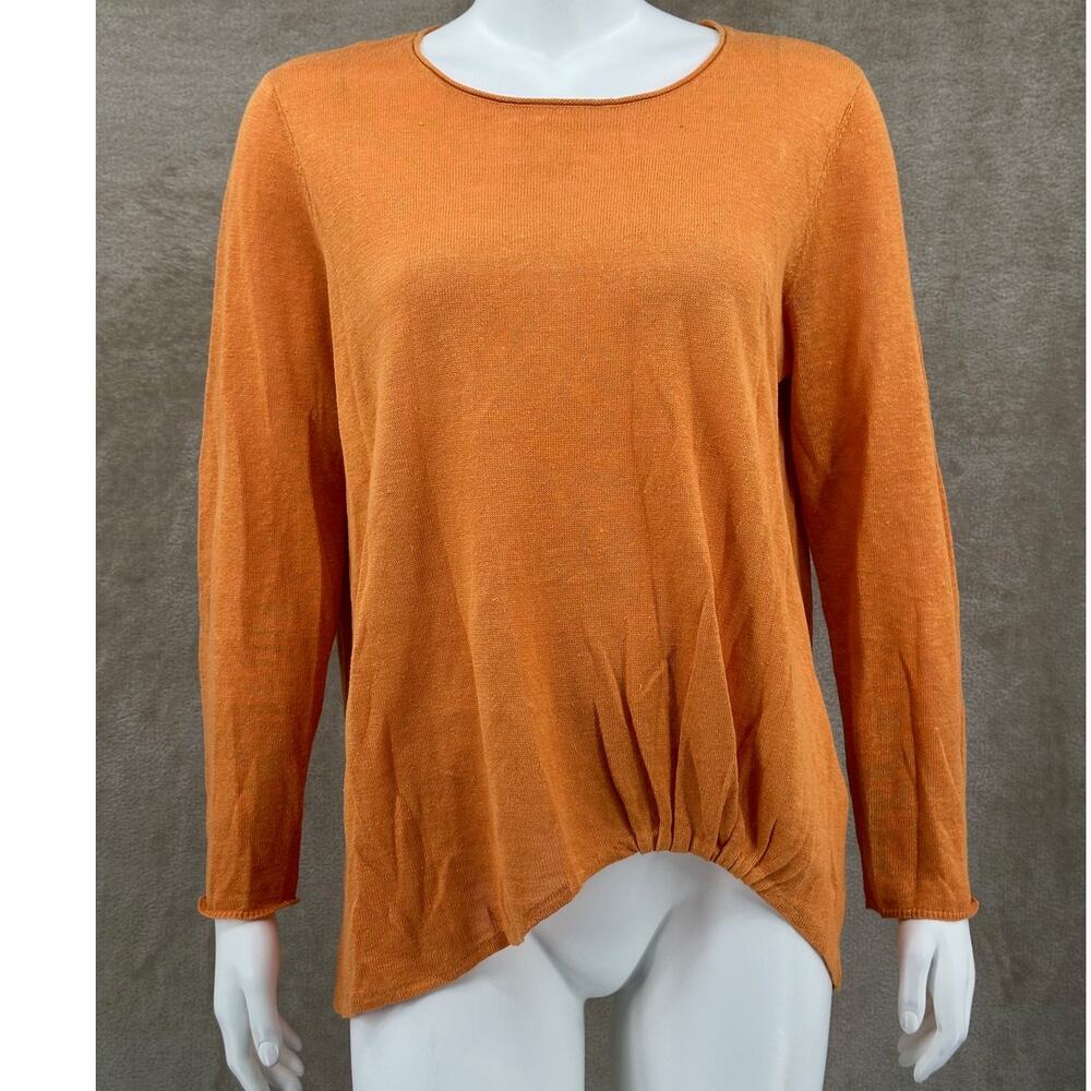 Eileen Fisher Sweater Womens Medium Orange Organic Linen Asymmetrical Hem Beachy